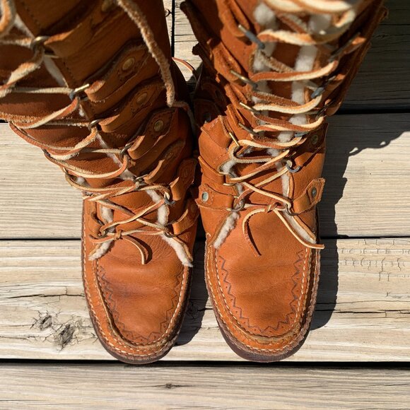 Vintage Handmade Tall Sheepskin-Lined Leather Soled Boots main image 14
